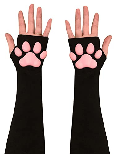 VOUNEDA Chat Patte Cuisse Chaussettes s,Filles Femmes Cosplay Doux,Kawaii Chat Patte Mitaines s Mignon Doux 3D Orteils Haricots Mitaines Griffe Chat Pattes Coussinets Manches Chat Cosplay Accessoires