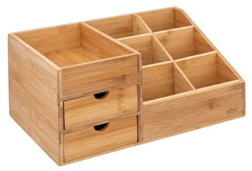 Five – Organizer für Badezimmer, Make-up, 2 Schubladen und 7 Fächer aus Bambus
