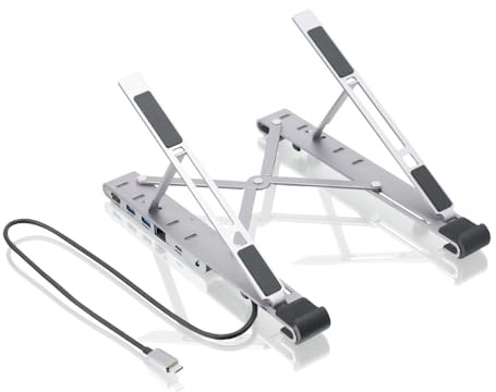 IOGEAR Dock Pro 6-in-1 4K Dock Stand, Foldable Laptop Stand with Docking Station, HDMI 4K30hz (3440x1440 60Hz), 2X USB-A, USB-C Data, 100W PD, Fast Role Swap, Windows 10 11, macOS, GUD3C4K1LS