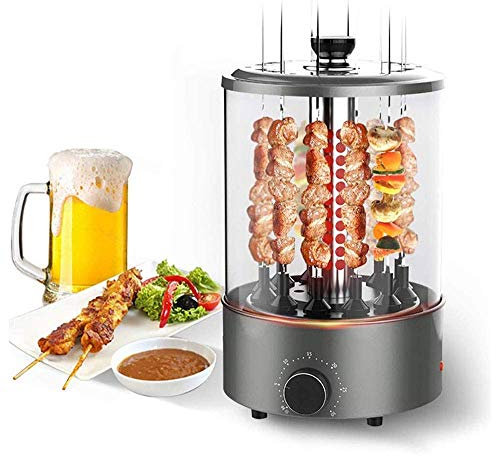 Samnuerly Parrilla de Barbacoa Horno asador Vertical de 1100 W, máquina de Barbacoa, Parrilla eléctrica pequeña sin Humo con rotación automática de 360 °, función de sincronización Ajustable, Bandeja