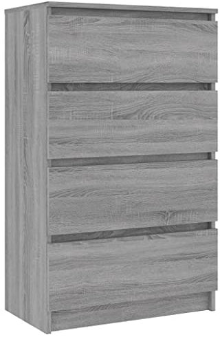 vidaXL Sideboard, Kommode mit viel Stauraum, Schrank mit 4 Schubladen, Schubladenschrank Anrichte für Wohnzimmer, Modern, Grau Sonoma 60x35x98,5cm Holzwerkstoff