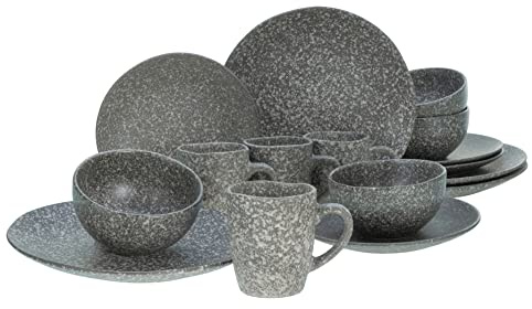 CreaTable, 23770, Serie GRANIT, 16-teiliges Geschirrset für 4 Personen, Kombiservice aus Steinzeug, spülmaschinen- und mikrowellengeeignet, Qualitätsproduktion