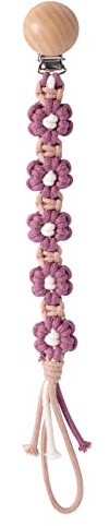 Symbolife Pacifier Clip for Boys Girls Floral Daisy Macrame Paci Clip Pacifier Holder Leash Boho Wooden Clips Handmade Braided Cotton Unisex Baby Shower Birthday Gift