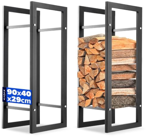 KADAX Kaminholzgestell, Kaminholzregal aus robusten Stahl, schwarzer Kaminholzhalter, pulverbeschichtetes Brennholzregal in verschiedenen Mustern (29 x 40 x 90 cm)