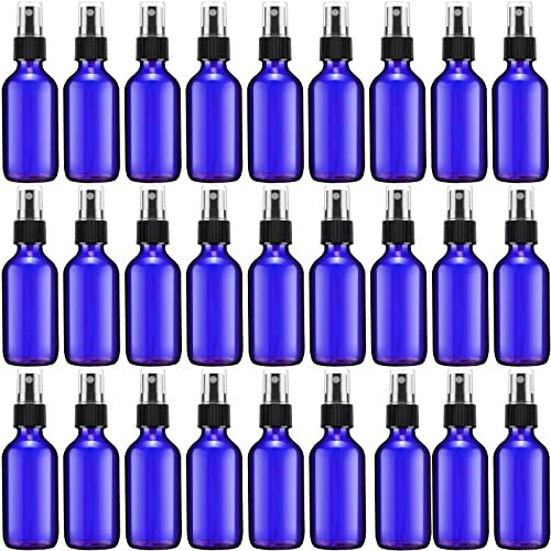 Lot de 32 petits flacons vaporisateurs en verre de 56,7 g pour huiles essentielles, eau, bleu