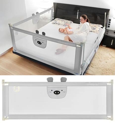 Primabobo® Bettschutzgitter für Kleinkinder und Babys, geeignet für Reisen und zu Hause, höhenverstellbar, robuster Metallrahmen mit weichem Schutzschaum, Rausfallschutz, Grey, 140 cm (140 cm x 68 cm)