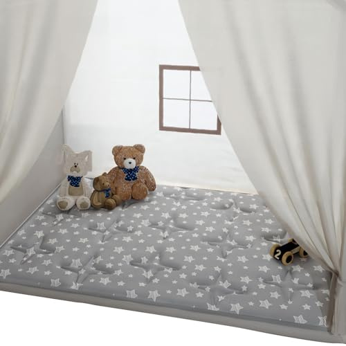 Rectangle Kids Play Mat for Kids Tent Indoor & Outdoor Toddler Tent, Non Slip Kids Play Tent Mat Large Kids Playhouse Tent Mat, Lovely Star Print Padded Washable Mat 53 L x 36 W