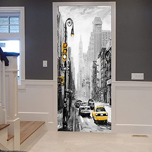 Fotomural Puerta 3D Vista De La Calle Taxi Amarillo Adhesivo Autoadhesivo Para Puerta, Póster Para Puerta, Papel Tapiz Para Puerta, Arte Para Puerta, Pegatina De Pared Para Puerta, Foto De Puerta 77