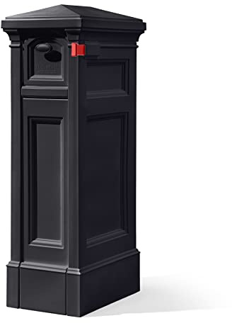 Step2 Atherton Reserve Storage Mailbox & Post, Extra Storage, Weather Resistant, Large Outdoor Mailboxes, Made of Durable Plastic, Easy to Install, Flag Included, Onyx Black