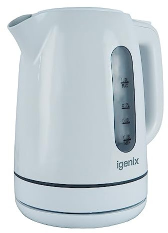 Igenix IGK01022W Cordless Electric Jug Kettle, 2200 Watt Rapid Boil, 1 Litre Capacity, 360° Base, Cord Storage, Removeable, Washable Filter, Boil Dry Protection, White