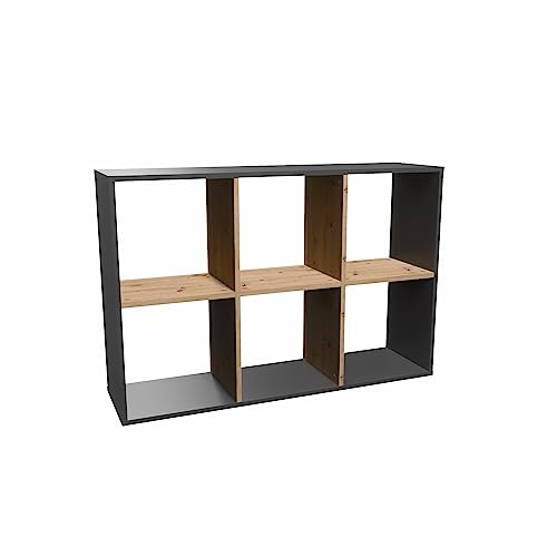 CDF Bücherregal mit 6 Fächern Würfelregal offenen Würfeln für Wohnzimmer | Studio 2x3 Regal Stufenregal Ordnungssystem für Bücher Deko Fotos Arbeitszimmer Flur Eiche Artisan/Anthrazit 30x110x75 cm