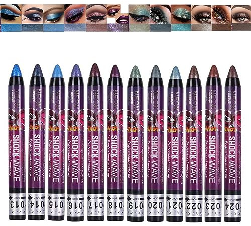 MKNZOME Crayon à Paupières, 12 Couleurs Étanche Fard a Paupiere Stick Bâton de Fard à Paupières Eyeshadow Stick Longue Durée Maquillage pour les Yeux Cadeau pour femme