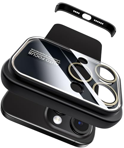Muigi für iPhone 15 Pro kameraschutz mit Silikon Bumper Hülle, Rahmenloses Dünn/Slim Lightweight Case, HD Tempered Glass Camera Schutz Frameless Handyhülle Cover Folie Zubehör,Schwarz