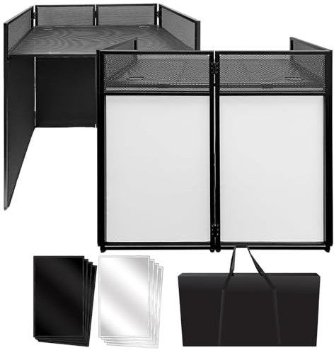 HYQNG Tragbare DJ-Event-Kabine, Fassade, DJ-Fassade-Tischstation,40 * 40 * 20 Zoll,Faltbare DJ-Kabine, Flache Tischplatte mit weißem und schwarzem Stoff,gepolsterte Tragetasche,DJ-Kabine Metallrahmen