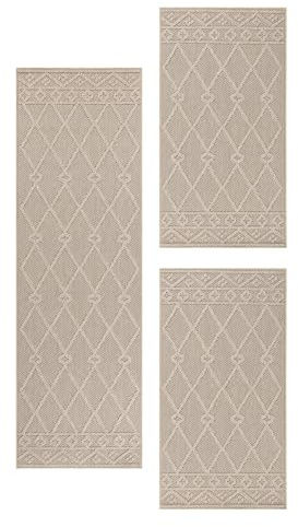 Carpetsale24 Bettumrandung Schlafzimmer 3 teilig Skandinavischer Teppich Beige Bettvorleger Schlafzimmer Bettset: 2 St. 80x150 cm | 1 St. 80x250 cm - Boho Stil Teppich Hoch-Tief Effekt Läufer Set