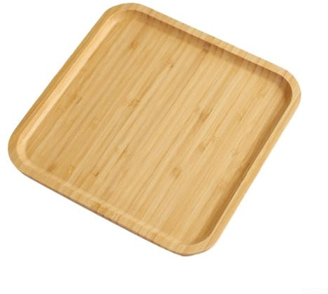 Bandeja cuadrada de bambú para servir alimentos de cocina, bandejas rectangulares para cena, bandeja de desayuno, bandeja de alimentos, bandejas para comer, bandeja de madera rústica (25 x 25 x