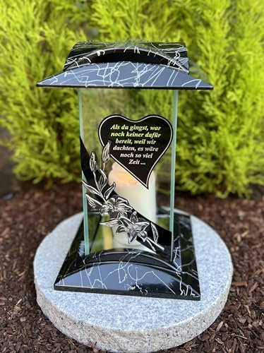 Grablampe 27 cm. H Grablicht mit 3D Blumenmotiv Grabdekoration Grabstein Grabschmuck Gartenlampe Kerze incl. Grabkerze ohne Sockel.