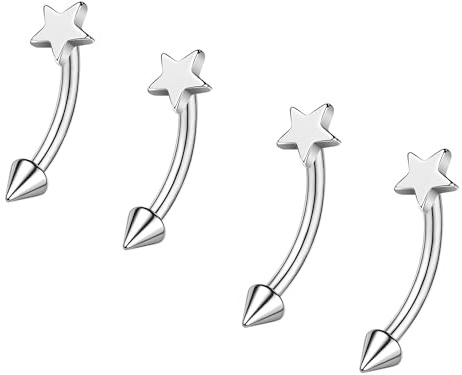 ZS 2 Pares Anillos Cejas Piercing Rook Acero Inoxidable, 16G Curvos Anillos Ombligo Piercing Ombligo, Joyería Piercing Hélice Daith Tragus Cartílago Vertical Labio (Estrella-L:8/10mm)