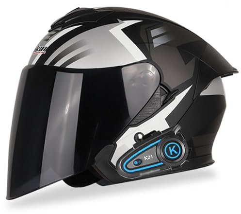 Retro Motorrad Halbhelme Motorradhelm Für Herren Damen DOT/ECE-Zertifizierung 3/4 Bluetooth Jethelm Schutzhelm Mit Visier Halbschalenhelm Braincap Offenem Helm Roller-Helm 18,M:57-58CM