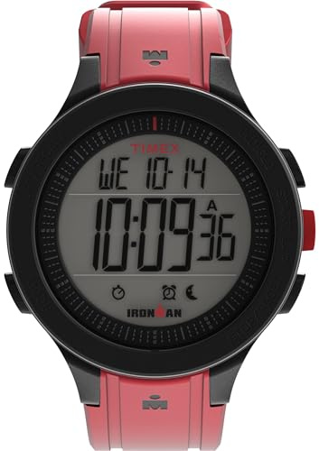Timex Ironman T200 Armbanduhr, Unisex, 42 mm, rotes Silikonarmband, digitales Zifferblatt, schwarzes Gehäuse TW5M62300