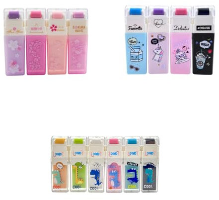 3 Set, Cartoon Push-Pull Radiergummi Set, Niedliche Radiergummis zum Schreiben, Zeichnen, Gummibleistift-Radiergummi Stift-Stil, Schule/Bürobedarf