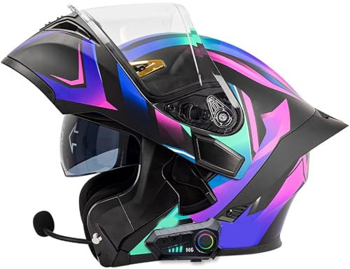 Casco Integrato Apribile Con Bluetooth, Casco Moto Modulare Omologati DOT/ECE, Bluetooth Caschi Integrale Crash Per Uomo Donna, Casco Flip-Up Con Doppia Visiera 6,M=57-58CM