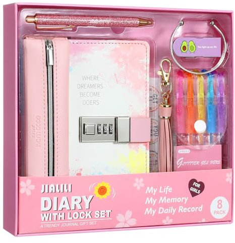 JIALILI Tagebuch mit Schloss für Mädchen Alter 8-12, Passwort Journal Notebook Kit für Teen Mädchen, 256-Seiten Secrect Tagebuch, Geburtstagsgeschenke für 6 7 8 9 10 11 Jahre alte Mädchen