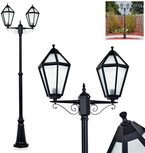 HOFSTEIN Kandelaber Falfosa, Außenwegeleuchte aus Metall/Milchglas in Schwarz/Weiß, klare Wechselscheiben, Leuchte im Vintage/Antik/Retro/Landhaus-Design für Garten/Hof, max. 242 cm, 2 x E27, IP44