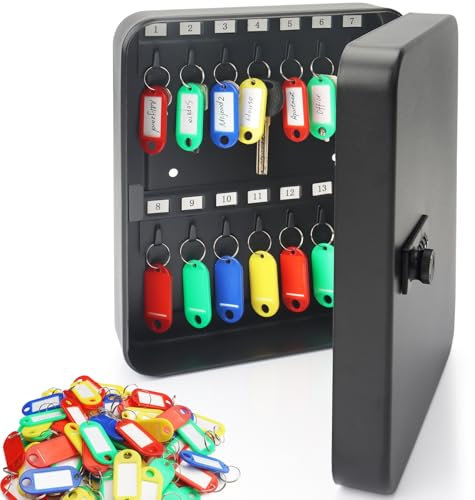 Armario de Llaves con Cerradura de Combinación para Montaje en Pared, Caja de 28 Posiciones con Código y 60 Etiquetas, Organizador de Acero para el Hogar