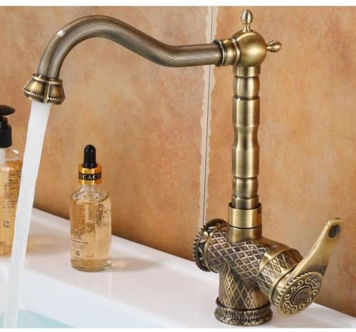 Retro Messing Wasserhahn NAMAR - goldfarbene Armatur für den Waschtisch im Badezimmer, Gäste WC oder auch für die Küche - passend zu Naturstein Waschbecken oder Waschschalen