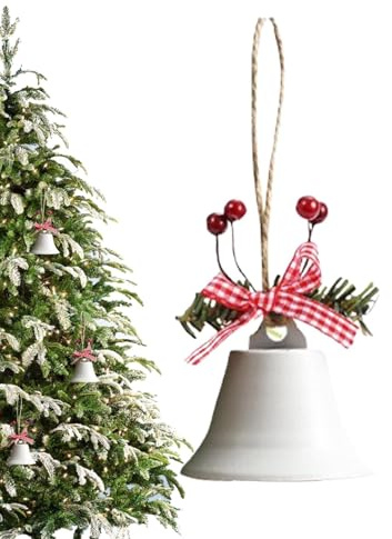 Campane natalizie decorative | Campane in metallo | Campane chic per le vacanze con fiocco/bacche di Natale | Campane antiche vintage per pareti, giardino e decorazioni per la casa | Decorazioni