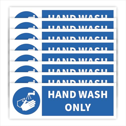 Hand Wash Only Signs, Safety Warning Signage, High-Tack Self Adhesive Vinyl, Waterproof Sticker Stickers, 150mmx50mm, 8-Pack