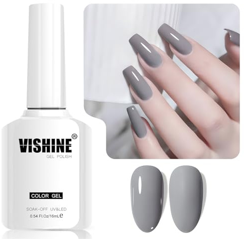Vishine Warm Gray Smalto Gel Semi-Permanente, 1 Pezzo 16ml Soak-Off UV LED Smalto per Unghie Gel per Nail Art DIY e Manicure a Casa, Colore L338 Grigio Elegante