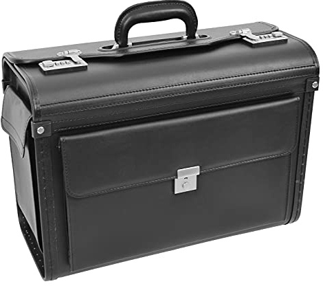 A1 FASHION GOODS Profi Pilotenkoffer, große schwarze Aktentasche aus Kunstleder mit Schloss, Business Dokumententasche Porto, Schwarz , L, Pilotenkoffer