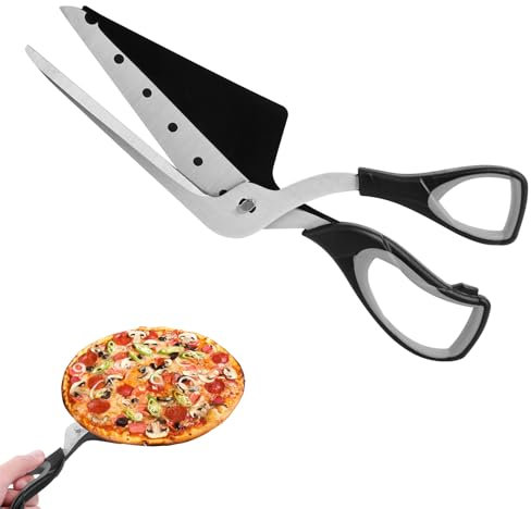 Vicloon 2 in 1 Forbici Pala per Pizza, 27cm Taglia Pizza Cutter, Inox Forbici e Spatola da Cucina Pizzas Divisibile, Inossidabile Lavabile in Lavastoviglie Affilata Nessuna Ruggine Nero