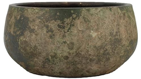 INNA-Glas Keramikschale AROON mit Maserung, antikgrün, 14cm, Ø29cm | Blumenschale