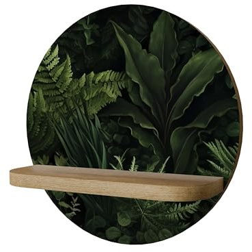 SPACEREBELS Rundes Bild 34cm mit Regal 11,8cm dekoratives Wandregal Holz modernes Hängeregal mit Muster Aesthetic Room Decor wandbild mit ablage Naturmotiv Blätter Abstrakt