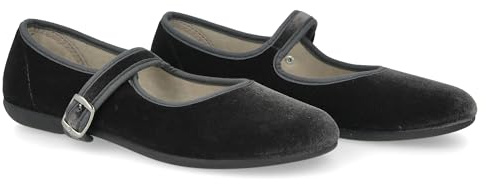 PAYMA - Merceditas Mujer de Terciopelo. Bailarinas Planas Sandalias Casual Mary Jane Cómodas. Hechas en ESPAÑA. Cierre Hebilla. Color: Gris, Talla: EU 39