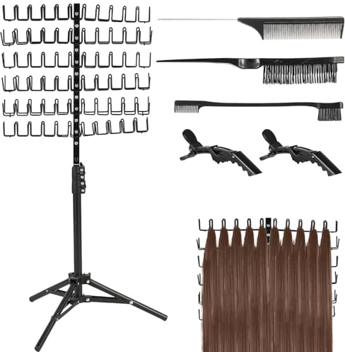 144 Pegs Braiding Hair Rack Standing Extension Holder Hanger Height Adjustable Braiding Hairs Stand for Hair Braiding Rack with Stylist Hair Braiding Tools for Stylists, Black