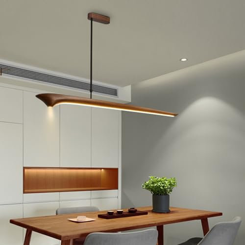 LED Pendant Lamp Dining Table Wood Light Dimmable, Modern Pendant Light Dining Table Lamp with Remote Control Kitchen Island Lighting for Office Living Room Kitchen Chandelier (peach wood, 100cm)
