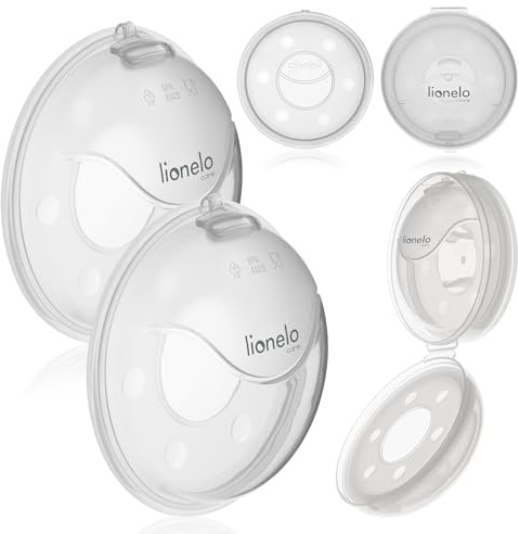 LIONELO Milky Plus Bröstmjölksuppsamlare 2 st x 40 ml | Med Etui & Bekväma Bröstkupor | BPA-fri & Steriliserbar | Diskreta Mjölkuppsamlingskoppar för Amning, Samlar Upp Mjölk utan Spill