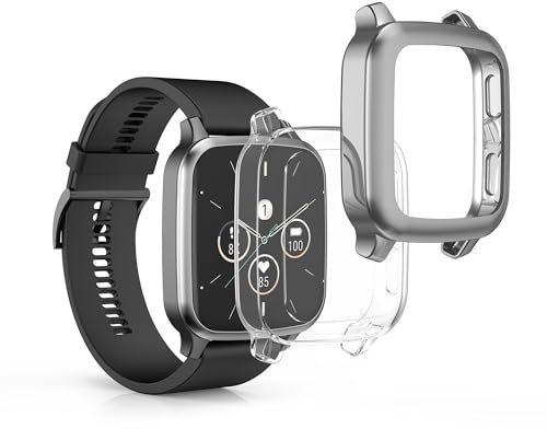 kwmobile Case Compatible with Garmin Venu Sq 2 Music/Sq 2 Case - 2x TPU Silicone Fitness Tracker Cover - Transparent/Silver