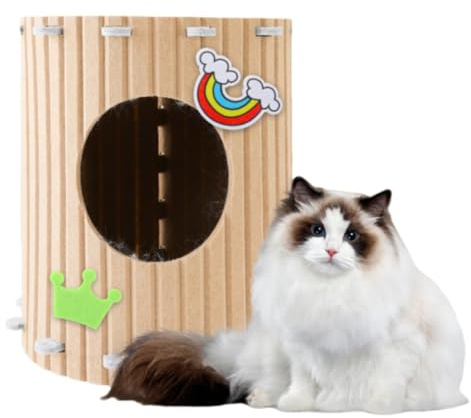SSDHUA Wine Barrel Shaped Felt Cat Bed Foldable Pet Hole Hiding Bed Wear-Resistant and Scratch-Resistant Pet Bed Indoor Cat Bed for All Seasons (Khaki, L)