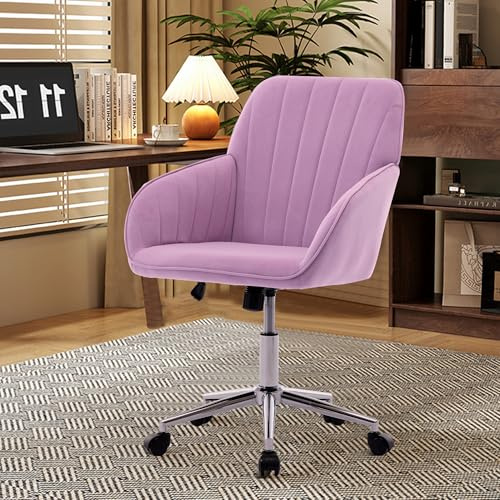 Alivie el Dolor de Espalda con Esta Silla de Oficina Ajustable, con cojín de Espuma viscoelástica y diseño Giratorio, Elegante Color Lila.