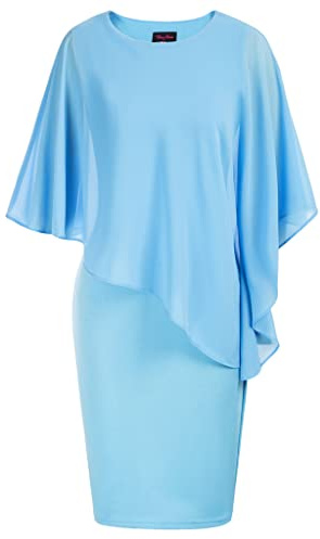 Hanna Nikole Kvinnors Plus Size Ceremony Klänningar Chiffong Cape Cocktailklänning Knälång Kväll Klänning, Ljusblå, 54 stor