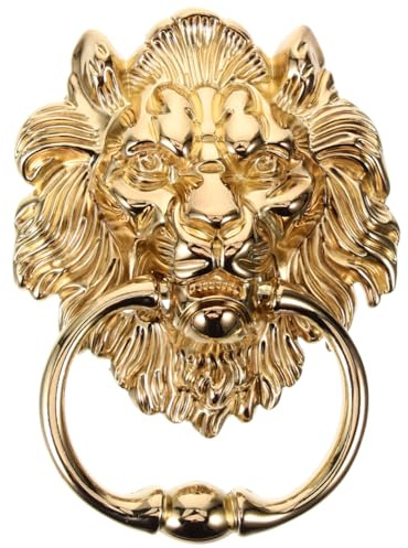 SHINEOFI PoignéE De Porte ExtéRieure Heurtoir De Porte En MéTal TêTe De Lion DoréE PoignéE D'EntréE En Alliage De Zinc Pour Portail Armoire FenêTre Tiroir 16.00X11.50X2.50Cm