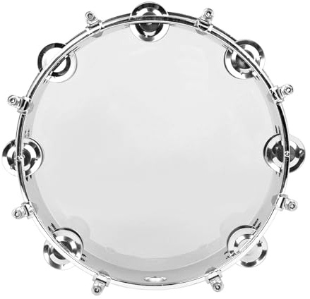 25,4 cm zweireihiges Tamburin runde Musik-Tamburin-Metallglocken, Handschlagtrommel mit ergonomischem Griff