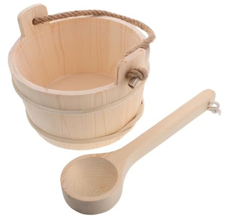 JECOMPRIS Holzwassereimer Mit Schöpfkelle Für Sauna Fußbad Saunazubehör Holzbecken Sauna-holzeimer Holz Wanne Bad Becken Eimer Zubehör Versorgung Frau Salz Set Wasser Einweichen Suppe Schöpf