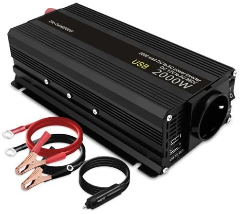 Convertisseur Convertisseur Puissance 12 V 220 V 500W/1500W/2000W/2600W/3000W Prise UE Onduleur Automatique Transformateur 12V 220V Onduleur Solaire pour Voiture Transformateur(12V 220V 2000W)