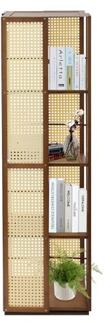 soudesileim 360° Drehregal Bücher mit Perforierte Platten, 4-Stufige Design, Abstand Bietet 28.5cm, Moosbambus, Bücherturm, Stehendes Drehbares Bücherregal, Wohnzimmer, Büros (Tannbraun)